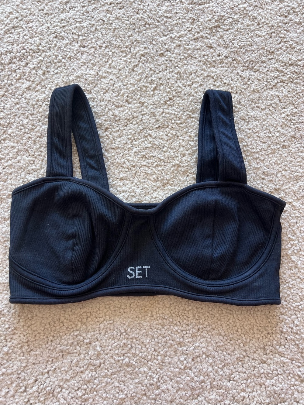 SET Active Black Ribbed Sports Bra